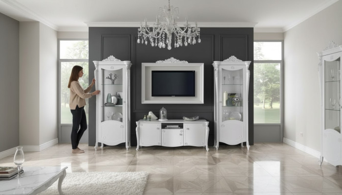 Mueble para TV blanco diseño estilo moderno con marco de cristal armario para RTV televisión nuevo