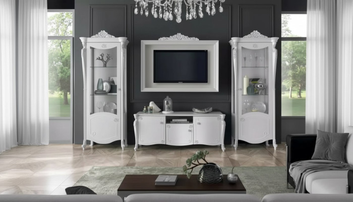 Mueble para TV blanco diseño estilo moderno con marco de cristal armario para RTV televisión nuevo