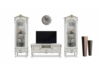 Set de salón de 3 piezas. Soporte de TV 2 vitrinas Estilo italiano Muebles blancos