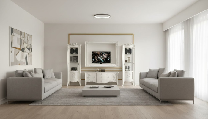 Estilo clásico blanco mueble de salón lowboard 2 vitrinas marco de tv grupo nuevo