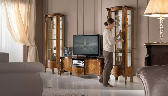 Conjunto de muebles de salón con vitrina, armario y estantería 2x vitrina de pared Nuevo.