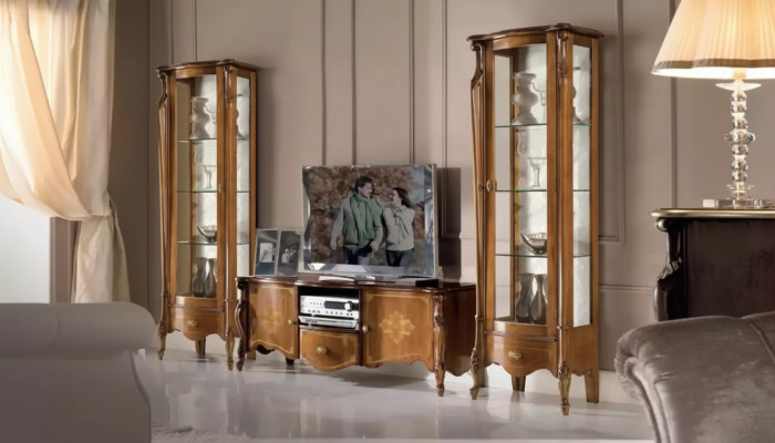 Conjunto de muebles de salón con vitrina, armario y estantería 2x vitrina de pared Nuevo.