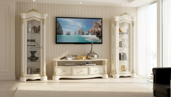 Salón Vitrina de TV Aparador Cómoda Armario Conjunto Grupo XXL de 3 piezas.