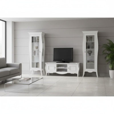 Mueble de TV con 2 vitrinas y estantería de lujo para sala de estar en blanco - pared de salón.