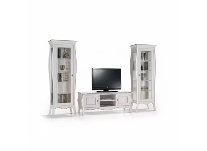 Mueble de TV con 2 vitrinas y estantería de lujo para sala de estar en blanco - pared de salón.
