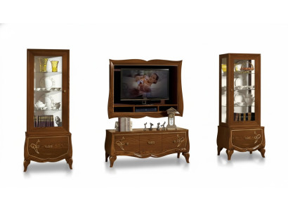 Mueble para TV RTV Lowboard Marco de TV 2x Vitrina Marrón Juego de salón 4 piezas
