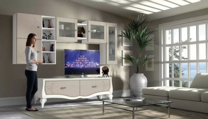 Mueble de salón de lujo conjunto vitrina aparador estantería TV de 5 piezas. Nuevo.