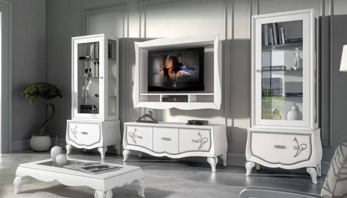 Diseño de sala de estar Set vitrina 2x marco de TV estante de pared decorativo.