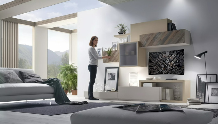 Diseño de conjunto de sala de estar Vitrina Estantes de pared Mueble de pared Estantes Gabinetes 4 piezas.