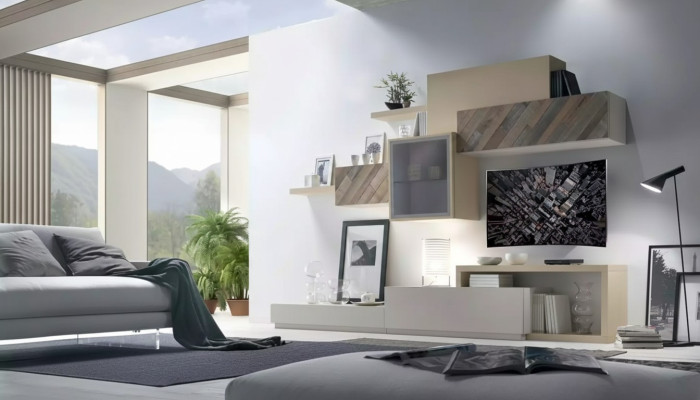 Diseño de conjunto de sala de estar Vitrina Estantes de pared Mueble de pared Estantes Gabinetes 4 piezas.