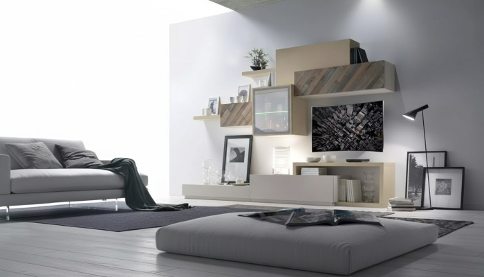 Diseño de conjunto de sala de estar Vitrina Estantes de pared Mueble de pared Estantes Gabinetes 4 piezas.