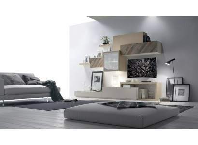 Diseño de conjunto de sala de estar Vitrina Estantes de pared Mueble de pared Estantes Gabinetes 4 piezas.