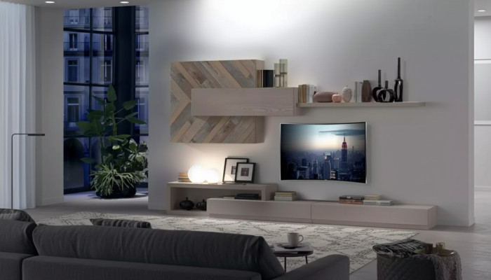 Mueble de TV estante de pared repisas de pared sala de estar de lujo tabla baja gris nueva