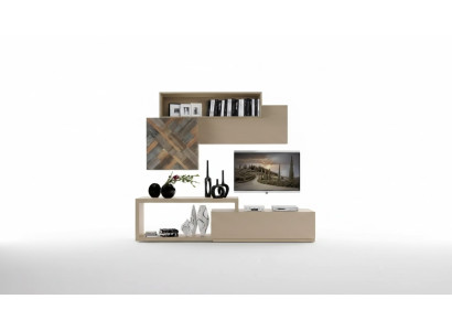 Mueble de televisión RTV de pared de madera de lujo en la sala de estar.