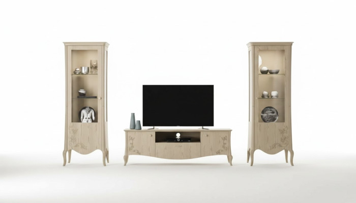 Sala de estar rtv vitrina aparador estante lujo sala de estar beige conjunto 3 piezas.