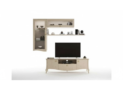 Soporte de TV de lujo - Aparador de TV de salón con estantes de pared beige - Nuevo conjunto de pared para la sala de estar
