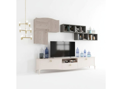 Mueble de salón RTV Armario de pared Estante Sala de estar Madera Armarios Pared Estanterías
