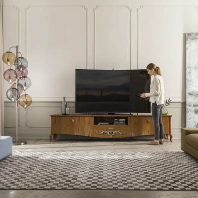 Soporte de TV RTV Estantería de diseño de salón Tablero de madera marrón Baúl bajo Nuevo de Italia
