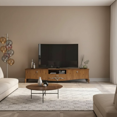 Soporte de TV RTV Estantería de diseño de salón Tablero de madera marrón Baúl bajo Nuevo de Italia