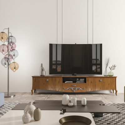 Soporte de TV RTV Estantería de diseño de salón Tablero de madera marrón Baúl bajo Nuevo de Italia