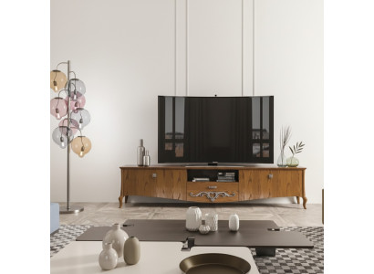 Soporte de TV RTV Estantería de diseño de salón Tablero de madera marrón Baúl bajo Nuevo de Italia