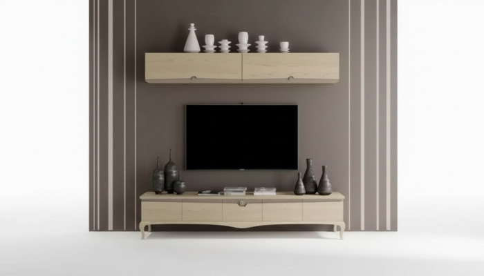 Soporte de TV Estante de pared Mesa de madera Estantería de pared Beige Diseño clásico Nuevo
