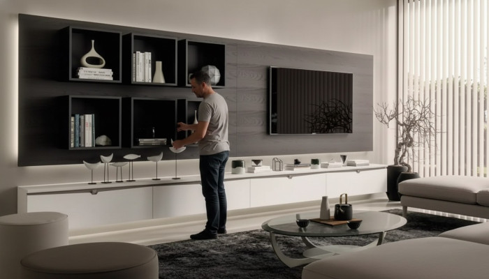 Diseño armario de pared estantería sala de estar soporte de TV madera estantes de pared Italia
