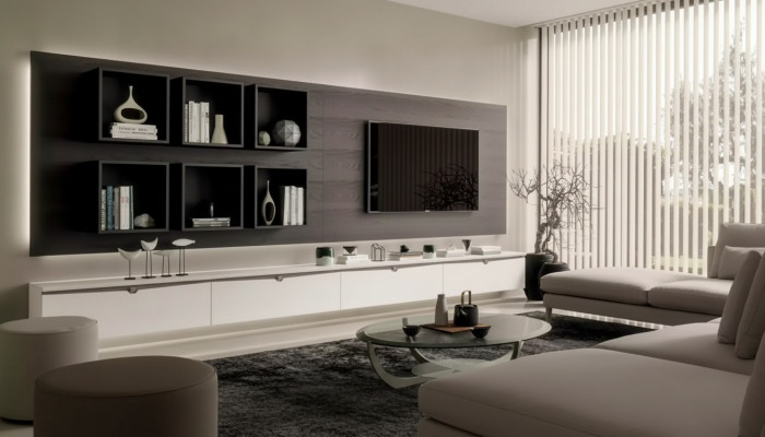 Diseño armario de pared estantería sala de estar soporte de TV madera estantes de pared Italia