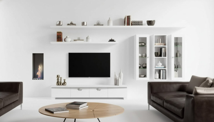 Lowboard para sala de estar Conjunto de muebles para salón de madera Diseño moderno blanco 6 piezas.