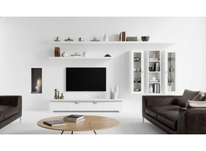 Lowboard para sala de estar Conjunto de muebles para salón de madera Diseño moderno blanco 6 piezas.