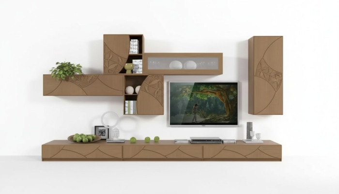 Aparador de sala de estar Paredes de salón Marrón Armarios Estantería Diseño de armario Nuevo