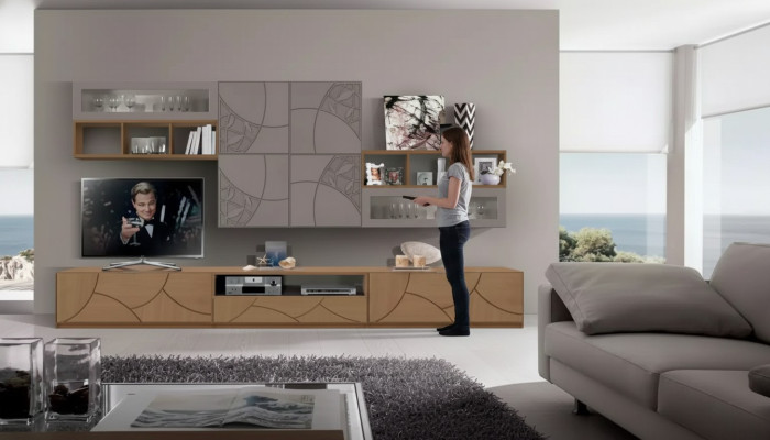 Diseño armario de pared estante de madera sala de estar armarios estantes pared Italia nuevo