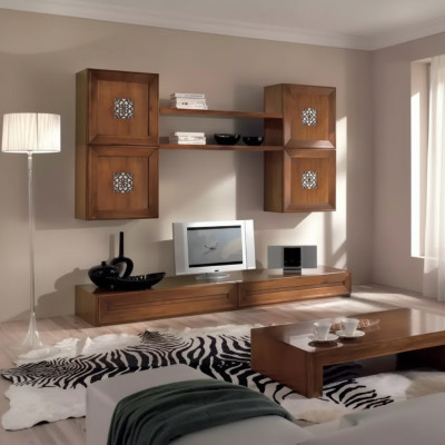 Conjunto de muebles para sala de estar, diseño de salón en marrón, aparador, estantería de pared, nuevo.