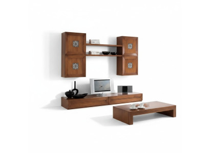 Conjunto de muebles para sala de estar, diseño de salón en marrón, aparador, estantería de pared, nuevo.