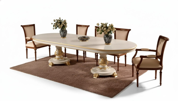 Mesa de comedor de lujo ovalada blanca de madera italiana estilo Art déco nueva.