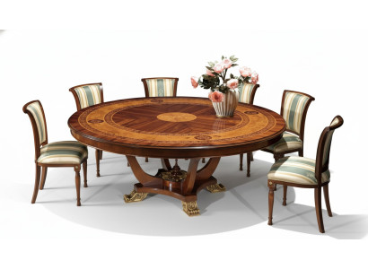 Mesa redonda de madera de estilo clásico para el comedor o la sala de estar en color marrón, nueva.