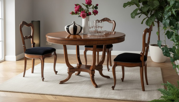 Diseño de mesa redonda comedor, mesas redondas marrones de madera, mesa de comedor nueva.