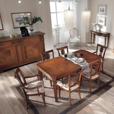 Mesa de comedor de diseño clásico de madera en conjunto de comedor marrón, mesas nuevas.