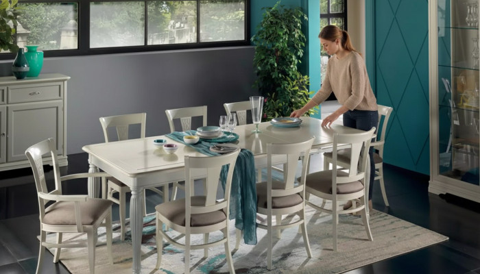 Conjunto completo de mesa de comedor 8 sillas Juego de comedor de lujo blanco italiano.