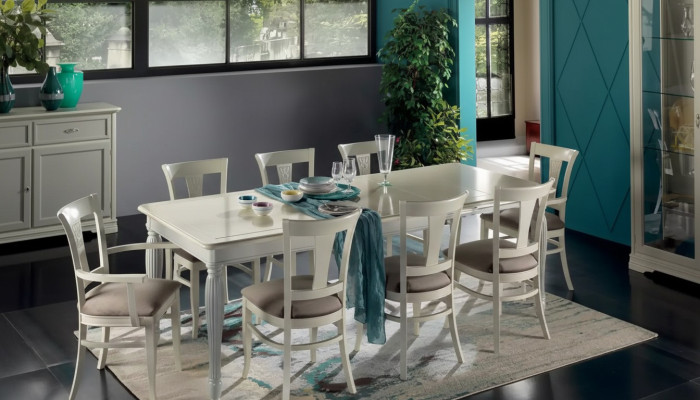 Conjunto completo de mesa de comedor 8 sillas Juego de comedor de lujo blanco italiano.