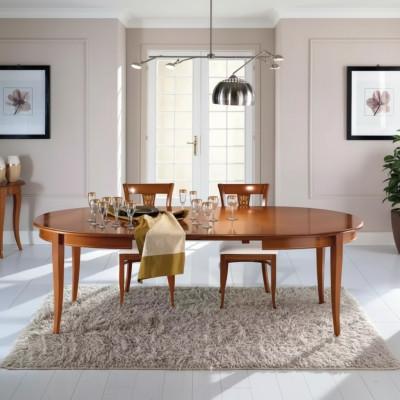 Muebles italianos de diseñador de mesa de madera para comedor con juego de 4 sillas.
