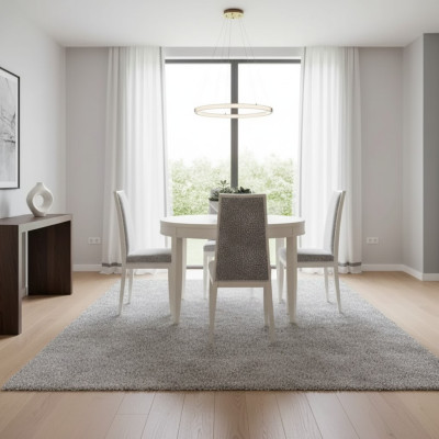 Juego de comedor, mesa de comedor y sillas de madera beige de 5 piezas.