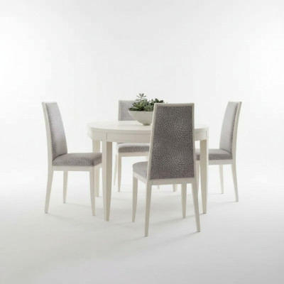 Juego de comedor, mesa de comedor y sillas de madera beige de 5 piezas.