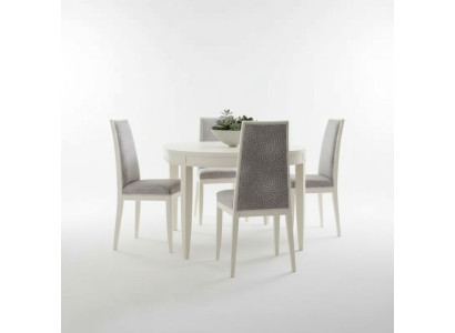 Juego de comedor, mesa de comedor y sillas de madera beige de 5 piezas.