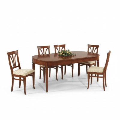 Juego de comedor, grupo de esencias, mesa de madera, juego completo de 7 piezas, mesa de comedor y 6 sillas.