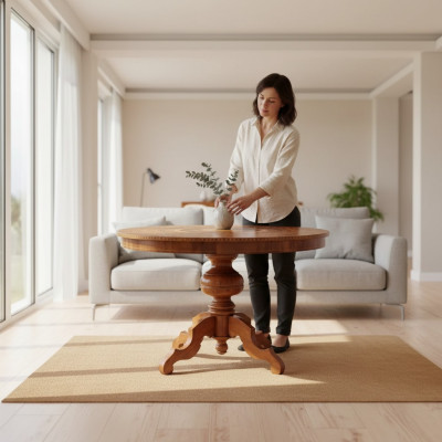 Mesa de comedor comedor Marrón Redonda Diseño de mesa clásica Madera Muebles de lujo