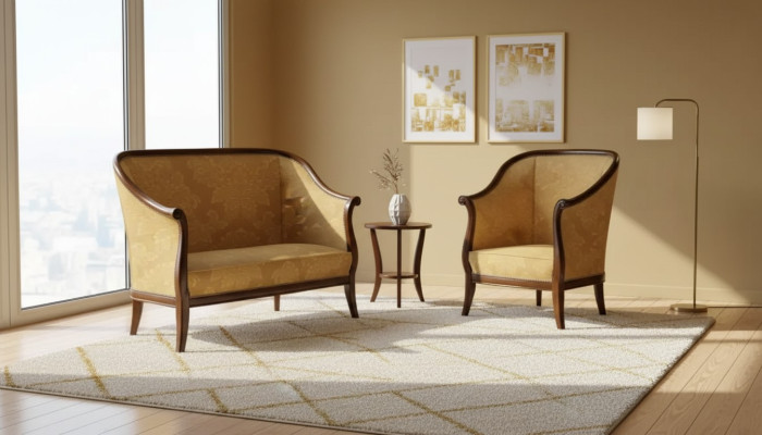 Sofá sofá tapizado clásico de 2 plazas sillón amarillo estilo italiano