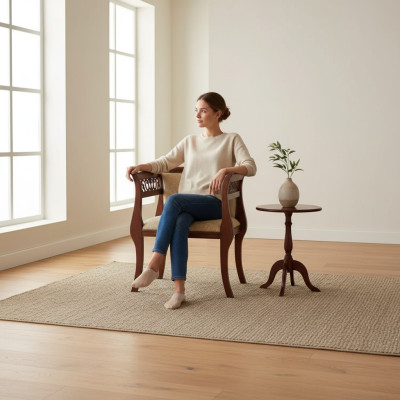 Silla clásica de diseñador para comedor de lujo en madera, silla con respaldo de madera.