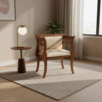 Silla clásica de diseñador para comedor de lujo en madera, silla con respaldo de madera.