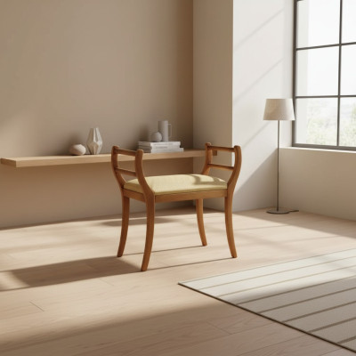Banqueta de madera maciza tapizada en marrón, muebles de salón de estilo clásico, nuevo.